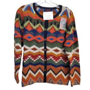 New Tabask Tey-Art ALPACA Colorful Aztec Southwestern Sweater Cardigan Size S #8